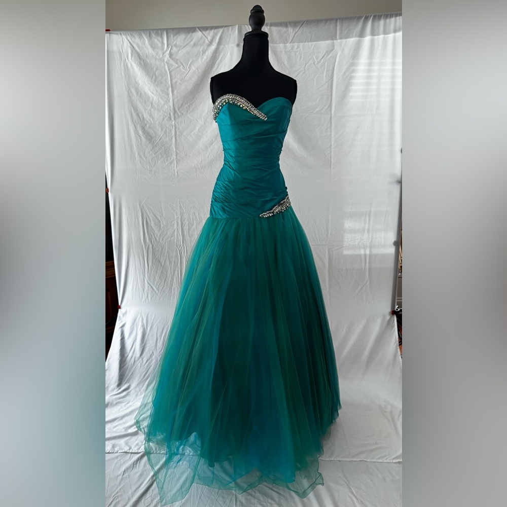 Sherri Hill Teal Prom Dress with Embellishments